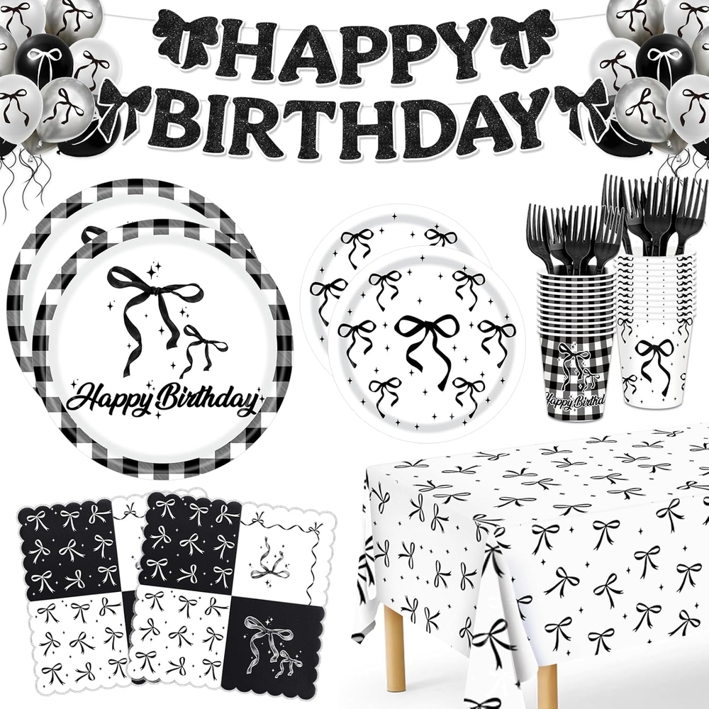 Black and White Birthday Party Supplies Disposable Tableware Set